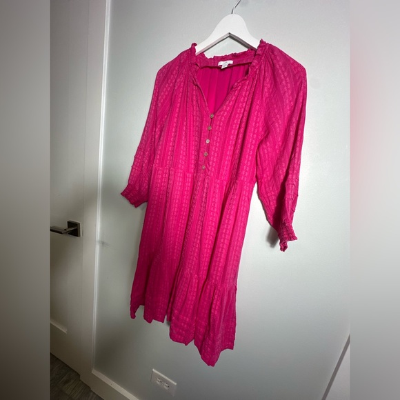 J. Jill Long Sleeve Hot Pink Tiered Knee Length Embroidered Dress Size XS - Picture 9 of 12